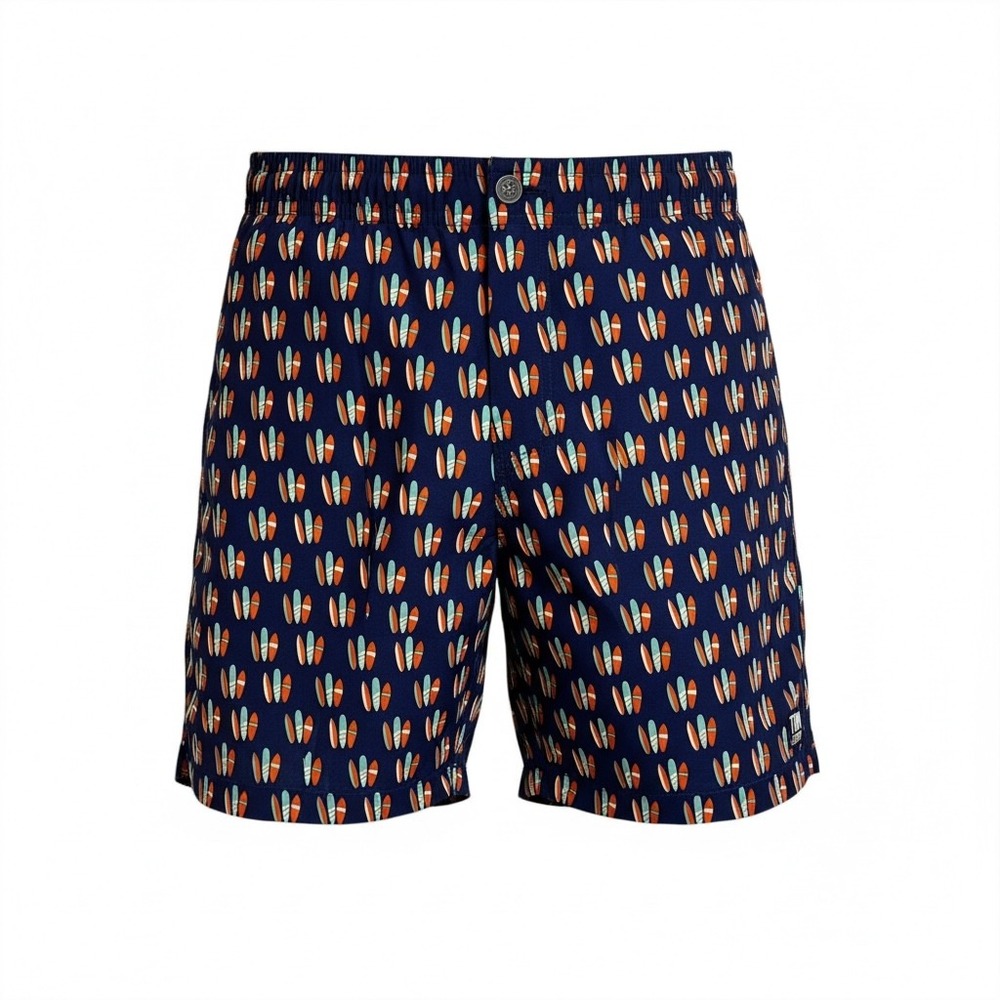 Tom and Teddy Men's Swim Trunks Shorts Surfboard Print‎ Navy Blue Size M